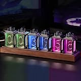 LIROPAU Nixie Tube Clock, RGB LED Röhrenuhr, Mit Power-Off-Memory-Funktion, DIY Datum und Uhrzeit, Mehrere Modi Verfügbar, 12/24 Stunden Schalter, USB Röhrenuhr für Geschenkdekoration