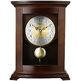 PRIM Tischuhr, Dunkelbraun, Pendel-Holzuhr, Quarz-Schrittmotor, Verziertes Zifferblatt