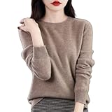Generisch 100% Kaschmirpullover für Damen, langärmeliger Rundhalsausschnitt, weicher, Warmer Pullover, Slim Fit-Pullover für Damen (Camel,L)