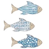 3 Stück Maritime Deko, Wand Deko Holz Fisch Set in Verschiedenen Größen, Maritime Wanddeko für Wohnzimmer, Wanddeko Holz, Schlafzimmer, Badezimmer, Ferienhaus, Küsten Deko