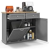 GIANTEX Küchenschrank für Mülleimer 42 L, Kücheninsel Küchenkommode mit Arbeitsplatte, Kaffeeschrank mit Regal & 2 Schubladen, Müllschrank Mülleimerschrank mit Mülleimerhalter, Sideboard Küche