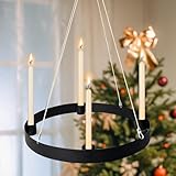 Kerzenhalter Adventskranz Metall Schwarz 27 cm, Adventskranz Stabkerzen Hängend, Kerzenhalter Advent Modern Gestell, Deko Tablett Rund