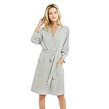 U2SKIIN Morgenmantel Damen 100% Baumwolle, leichter Bademantel Kimono Saunamantel Loungewear Hausmantel kurz (Grau, M)
