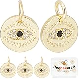 Beebeecraft 1 Box 10 Stück Böser Blick Anhänger 18 Karat Vergoldet Winzige Ovale Türkische Glücksbringer Zubic Zirkonia Anhänger CZ Stein Anhänger Mit Biegering Für Die Schmuckherstellung Halsketten