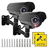 Sporgo Kamera Attrappe 2 Stück: Dummy Überwachungskamera Außen mit LED Licht Rot Blinkender, Atrappe Überwachungskamera Fake Kamera Sicherheitskamera für Innen und Außenbereich (Silber)