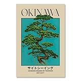 Japanische Leinwand Wandkunst Okinawa Pine Tree Print Poster Retro Japanischer Bonsai-Baum Bild Moderne Ukiyo-e Wanddekoration Gemälde für Zen Zuhause Schlafzimmer Büro Dekorationen Kunstwerk 40,6 x