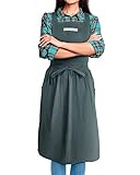 SPDYCESS Schürzen Japanischer Stil Kochschürze Damen mit 2 Taschen Kreuz Zurück Weich Baumwolle Kochen Schürze Küchenschürze Backschürze für Küche Restaurant Café Kochenschürze