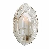 Loberon Wandkerzenhalter Verena, Handgefertigt, mit Hübschen Ornament-Verzierungen, Romantik-Charme, für Stabkerzen Geeignet, Kerzenständer, Dekoration, Steingut, antikweiß