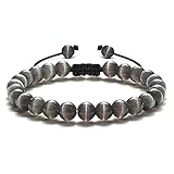 Banemi Charm Armband, Armband Männer Grau Zirkonia Elegantes Geflochtenes Perlenarmband Perlenarmbänder Geschenke für Männer 19cmx8mm