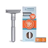 MERKUR Rasierhobel Futur 700 | Designklassiker Mattchrom | Zweiteiliger Rasierer mit geradem Schnitt | Ideal für Nassrasur | Zinkdruckguss | Messing Griffstück | Made in Germany