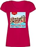 T-Shirt Damen V Ausschnitt - Geschenk mit eigenem Foto und Text personalisiert I Eigenes Bild I Custom Photo Text - M - Fuchsia - Shirt selbst Print personalisierte Tshirt selber gestalten Pictures