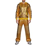 Caxndycing Jogginganzug Herren Glitzer 70ER 80ER Trainingsanzug Glänzend Pailletten Sportanzug Glanz Laufjacke und Jogginghose Sets Disco Fascing Halloween Kostüm