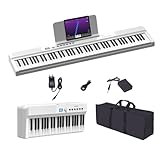 OYAYO Verbesserte Faltbares Klavier 88 Tasten, Halbgewichtete Tastatur in voller Größe Unterstützt MIDI, Tragbares Folding Piano Keyboard Bluetooth mit MIDI-Datenkabel Geeignet für Geschenke (Weiß)
