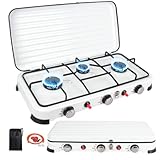 Gaskocher Campingkocher Outdoor 3 Flammig - Portable 5400W Gas Camping Stove mit Piezo Zündung für Trekking und Camper Weiß