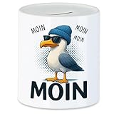Hey!Print Moin Möwe Spardose – Maritime Sparbüchse mit Möwenmotiv für Sylt und Hamburg Fans