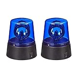 Relaxdays LED Blaulicht, 2er Set, Rundumleuchte mit drehendem Reflektor, Partylicht, Geburtstag, batteriebetrieben, blau