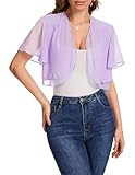 Bbonlinedress Bolero Damen festlich Chiffon Strickjacke elegant Kurzarm Casual Bolerojacke Offene Vorderseite Schulterjacke Lavender M