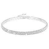 Yolev Choker Silber 2 Drainage Diamant Halsketten Silberne Strass Choker Halskette Funkelnde Kristall Halsband Damen Schmuck Hochzeit Party Abschlussball Accessoires für Braut Mädchen