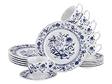 Creatable, 17131, Serie Flora Zwiebelmuster, 18-teiliges Geschirrset für 6 Personen, Kaffeeservice aus Porzellan, spülmaschinen- und mikrowellengeeignet, Made in Europe