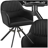 tectake® Esszimmerstuhl drehbar, Armlehnstuhl drehbar, ergonomischer Stuhl Samt, Stühle für Esszimmer, Möbel für Wohnzimmer, Arbeitszimmer, Esstisch, Schminktisch - schwarz/schwarz