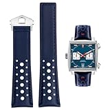 FOUUA 22mm Leder Uhrenarmband for TAG Heuer Monaco, Carrera, Aquarace - Echtleder mit Blauen Schwarz