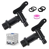 DINSONG Regentonnenhahn, 2x Kunststoff Auslaufhahn für Regentonne 3/4 Zoll, Schwarz, PP-Kunststoff, Rund, CISTERN, Inkl. Dichtung, Kontermutter, Dichtband, für Regentonne, Wassertank, Regenfass