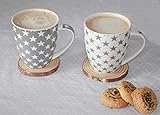 VonBueren 2 x XXL Kaffeetasse Sterne in grau/weiß | ca. 12 cm | Fassungsvermögen ca. 600 ml