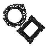 CLISPEED 2 Stück Mini Vintage Bilderrahmen aus Resin Barock Stil Robuste Foto Deko für Desktop und Fotorequisiten Schwarz Rechteckig Rund Vielseitig für Wohnkultur und Schmuckdisplay