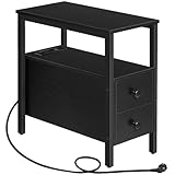 HOOBRO Beistelltisch mit Ladestation, Sofatisch mit 2 Schubladen und USB-Anschluss und Steckdose, Nachttisch für kleine Räume, Stabil und Robust, für Wohnzimmer, Schlafzimmer, Schwarz EBK542BZ01