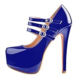 Only maker Damen Riemchenpumps Plateau Lack High Heels Stiletto Elegante Pumps Lack Royal Blue 38 EU