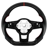 Acclcors Carbonfaser-Lenkrad, Lederlenkrad, D-förmiges Lenkrad mit flachem Boden und roten Nähten, perforierter Ledergriff für VW Volkswagen Golf MK7 GTI/R 2015-2019
