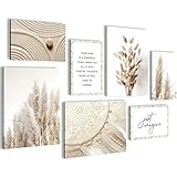 Wandbilder Pampasgras - KOMPLETT AUFHÄNGFERTIG - Beige Vintage Wohnzimmer Schlafzimmer- 7 Moderne Mood-Bilder - N020071a