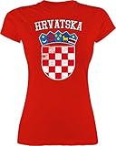 Fussball WM 2022 Fanartikel - Kroatien Wappen EM - L - Rot - kroatische Tshirt - L191 - Tailliertes Tshirt für Damen und Frauen T-Shirt