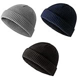 Makoto Nobu 3 Stück Fisherman Beanie,Trawler Mütze,Trawler Winter Beanie,Kurze Strickmütze für Männer und Frauen,Fischermütze Herren