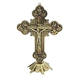 FOUF Stehendes Kruzifix, Vintage-Stil, Metall, Antik-Bronze-Finish, Religiöses Geschenk, Wohnzimmer-Dekoration