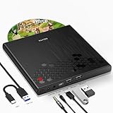 NOLYTH Externes CD Laufwerk für Laptop: USB C DVD Laufwerk Extern mit 1 Audio 2 USB Slots - Tragbar Slot-in Brenner mit Auswurftaste Plug & Play für Mac MacBook PC Windows 11