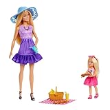 Barbie Family & Friends Spielset aus Puppen und Accessoires, Spielset mit Picknick-Thema, Mode, kleinen Puppen und 9 Accessoires inkl. Essen, JBF43