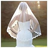 Spitze Brautschleier Brautdruck Kathedrale Kopf Schleier Braut Kristall Weicher Tüll Schnittkante Fingerspitze Haarschmuck mit Kamm für Frauen Bräute Bachelorette Party (Weiß B)