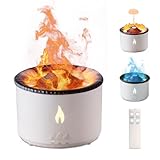 Vulkan Luftbefeuchter Flammen Aroma Diffusor: 300ml Aromatherapie Luftbefeuchter 2 Nebelmodus Luftbefeuchter Fernbedienung Öl Kaltnebel Diffusor mit Nachtlicht für Zuhause, Fitnessstudio