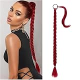 Wekuw Zopf Extension (Rot) Haarteil Zopf Pferdeschwanz Haarteil Haarteile Haarverlängerung Zopf Haar Extensions Geflochtener Zopf Haarteil Braid Extensions Pferdeschwanz Haarteil Geflochten