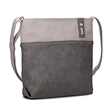 Zwei Damen Umhängetasche JANA J10 Crossbody Bag 5 Liter Handtasche im Canvas-Stil im Bicolor-Design + passender Kosmetikbeutel/Geldbeutel gratis (nubuk-stone)