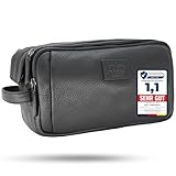 Baur Kulturbeutel Echtes Leder | Toilettentasche mit viel Platz | Damen und Herren Kulturtasche aus Leder (Rindsleder Schwarz)
