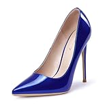 GENSHUO Frauen Mode spitz zulaufende High Heel Pumps Sexy Slip on Stiletto Party Schuhe 12 cm, Blau - königsblau - Größe: 37 EU