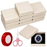 Swpeet 12Pcs Beige 3.5×3.5×1 Zoll Karton Schmuck Geschenk Boxen mit Schere und Polyester Band, Halskette Ohrring Armband Boxen Geschenk Fall Ideal für Schmuck Lagerung Verpackung Display