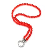 Generisch Vario kette für Anhänger kettenanhänger strass Crystall Perlen Damen Frauen Schmuck glass glitzer runder karabiner Strass Clip Verschluss Perlenkette 8mm 60cm (Rot)