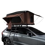 Hartschalen Autodachzelt Dachzelt Box für 2-3 Personen Braun ABS 3-15 Sek. Pop-Up 3000mm Wasserdicht Auto PKW Outdoor Camping Leiter 5,5cm Matratze Stiefeltaschen GRATIS Netz & Solar Taschenlampe