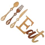WEKADRIN 4 Stück Rustikale Holz Wanddekoration Eat Schild mit Messer Gabel Löffel Küchen Deko für Esszimmer Restaurant Bauernhausstil