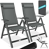 KESSER® Gartenstuhl Hochlehner mit Armlehnen 2er Set Aluminium Klappstuhl mit Kopfkissen & Abdeckung Campingstuhl 7-Fach Verstellbar Rückenlehne Atmungsaktiv Wetterfest Klappbar Anti-Rutsch, Anthrazit