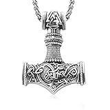 DOTBJ 925 Sterling Silber Thors Hammer Anhänger Kette Wikinger Mjolnir Halskette mit Edelstahlkette 55,88 cm + 5 cm