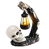 Totenkopf Mit Solarlampen, Schädel Solar Figuren, Halloween Totenkopf Statuen mit LED Solarleuchten, Halloween Deko Outdoor Skelett Figuren für Außen Gartendeko, Skull Deko für Garten, Tisch, Balkon